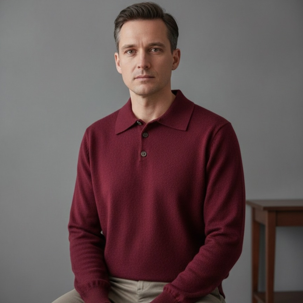 Classic Burgundy Polo Shirt for Men#100%wool#100%lana
4